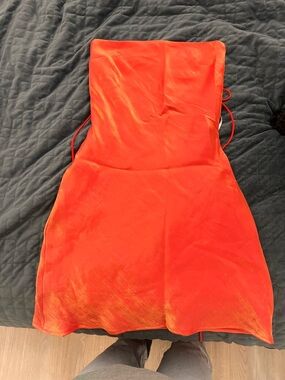 White Fox Boutique Strapless Bright Orange Satin Dress